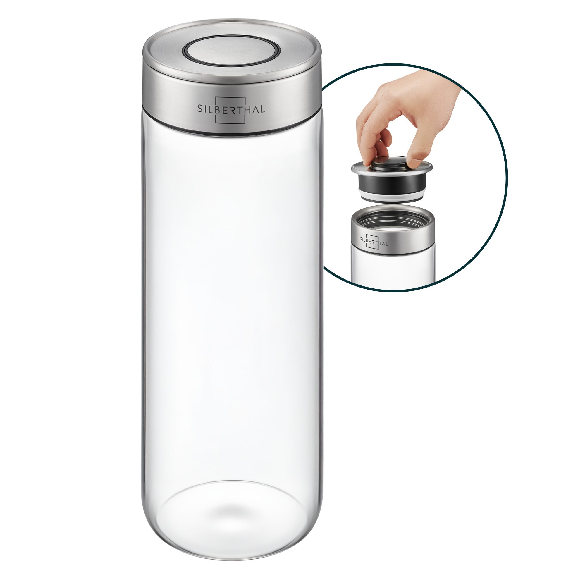 SILBERTHAL Vorratsglas 1500ml, Vorratsdose mit Klickdeckel, Glas, Edelstahl, (Einzeln, 1-tlg), Luftdicht & Mottensicher