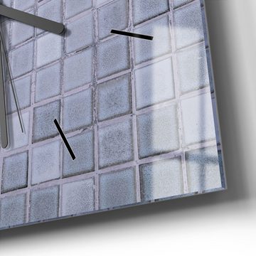 DEQORI Wanduhr 'Quadratische Fliesen' (Glas Glasuhr modern Wand Uhr Design Küchenuhr)