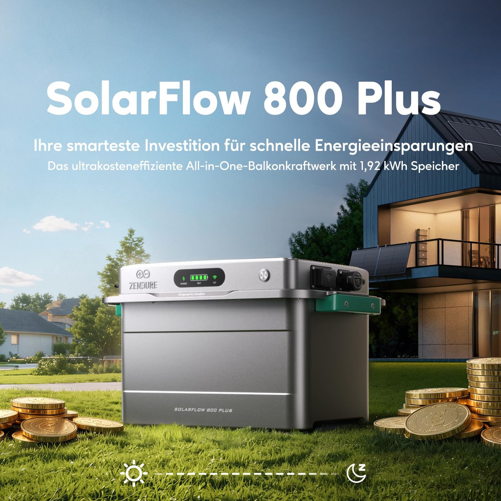 ZENDURE SuperCharged Solaranlage Zendure SolarFlow 800 Plus Speicher für Balkonkraftwerk 1,92 kWh, 800 W, (All-in-One)