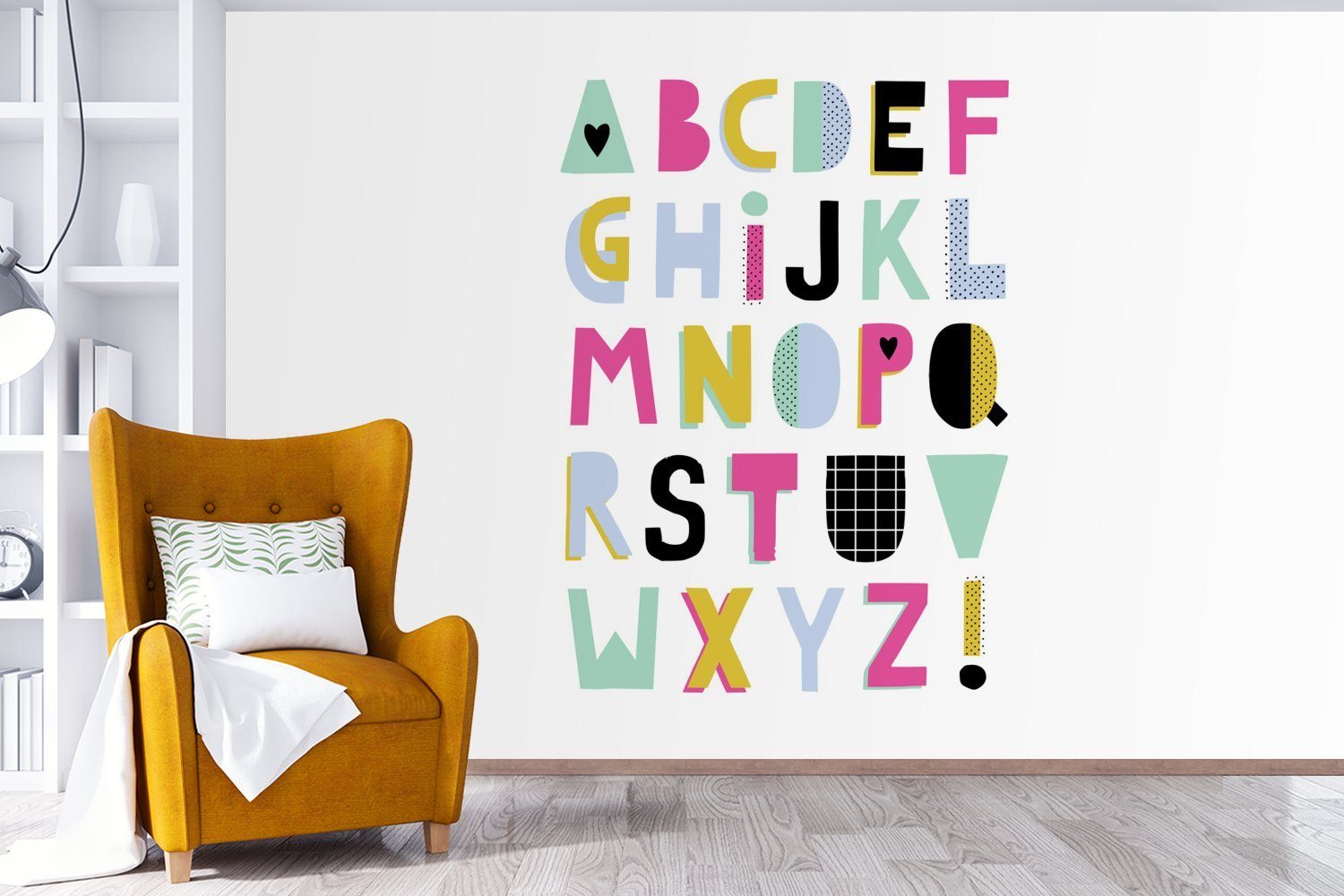 St), Tapete - Alphabet bedruckt, (6 Matt, Kinderzimmer, MuchoWow Schlafzimmer, - Fototapete Vinyl Wohnzimmer, für Wallpaper Blau, Gelb