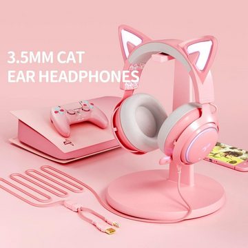 Somikon Gaming headsets Gaming-Headset (Einziehbares Rauschunterdrückungsmikrofon für klare Kommunikation während des Spiels , "Stylische Gaming-Kopfhörer mit Mikrofon für Gamer in Pink)