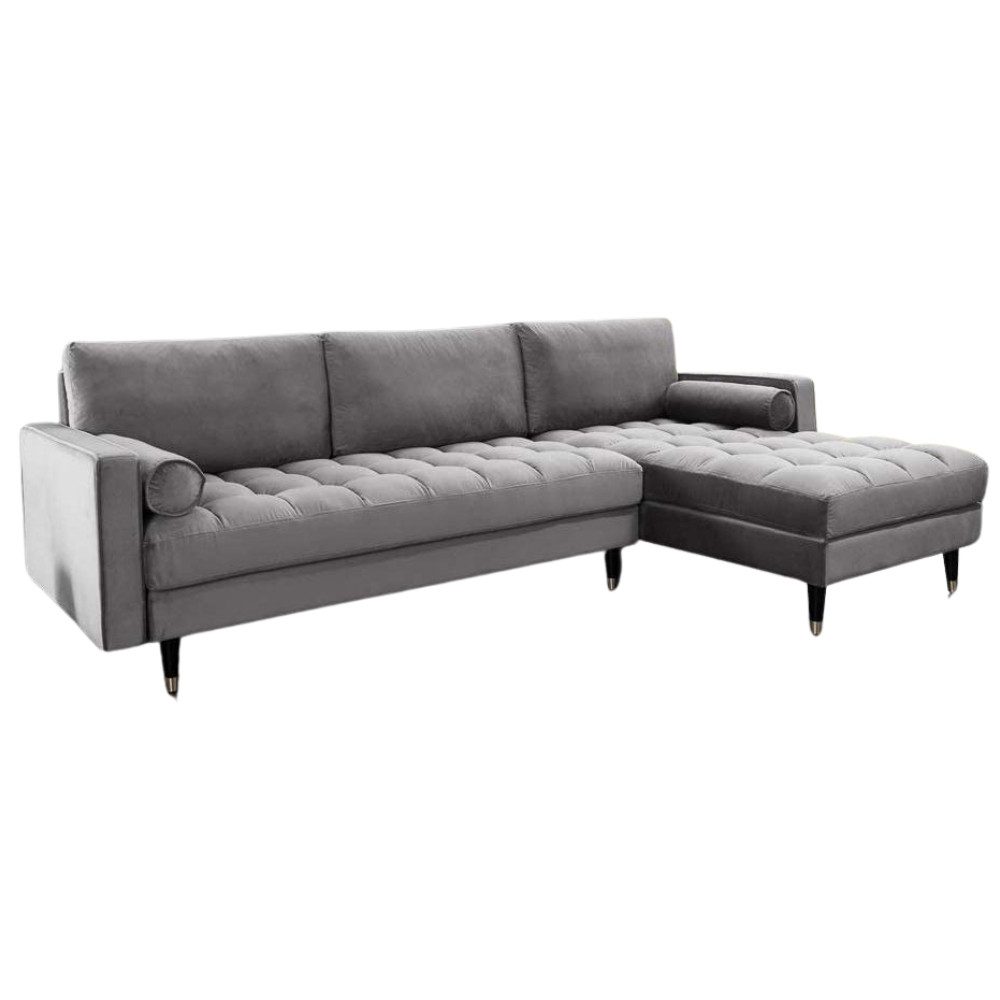 Sofa Ecksofa 260cm Ottomane beidseitig COMFORT grau Samt Federkern