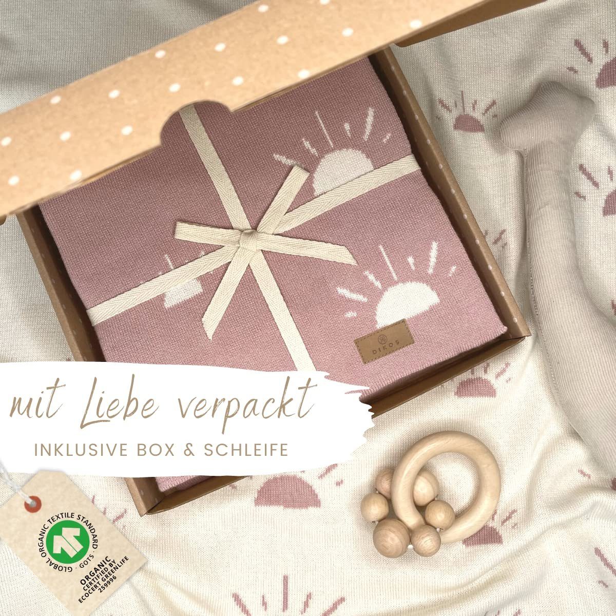 aus Babydecke Babydecke nachhaltig, kuschelweich Altrosa atmungsaktiv, Baumwolle, DIKOS, DIKOS® plastikfrei, *100%* PREMIUM Geschenk, Strickdecke, Qualität Bio