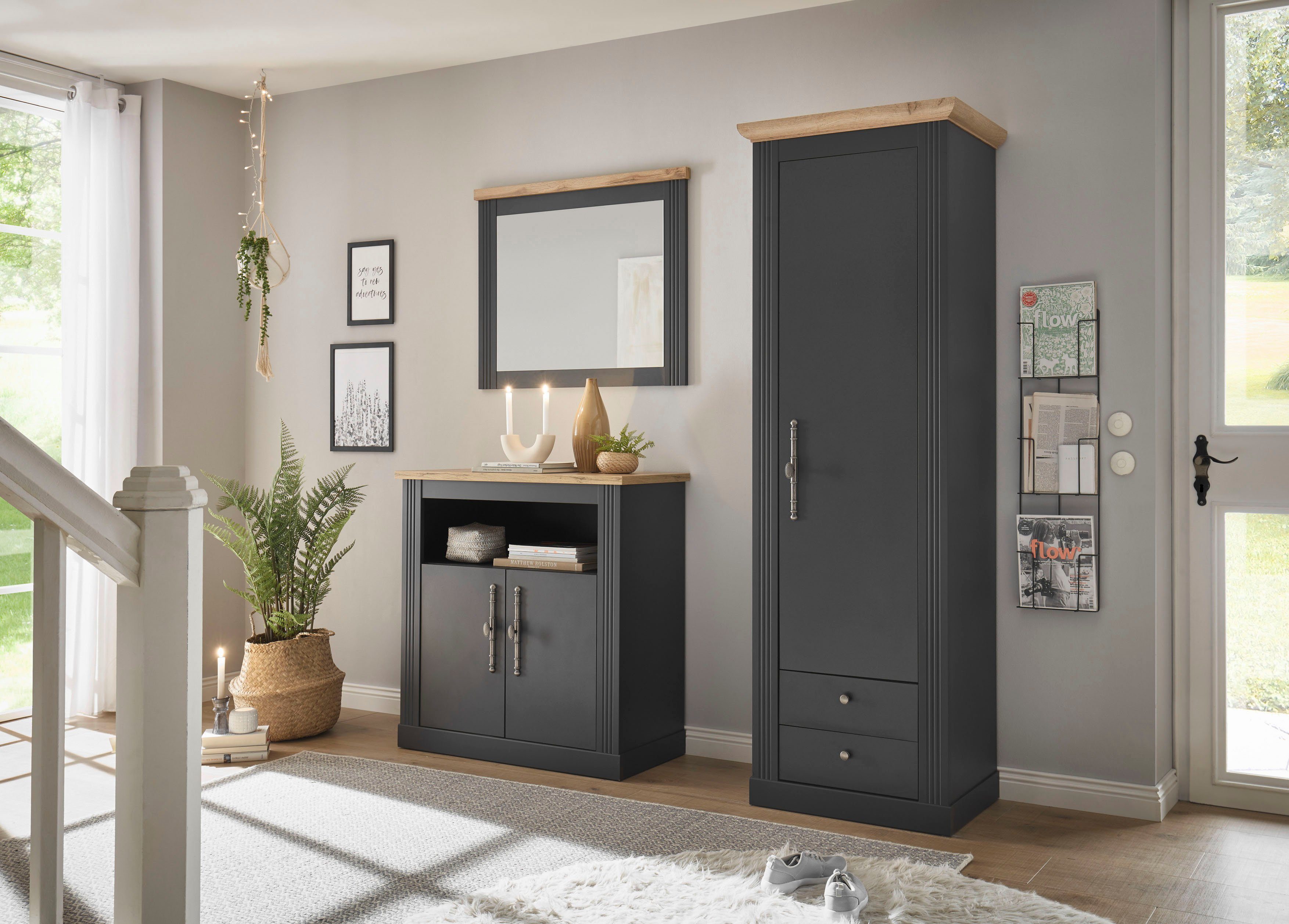 OTTO home Garderoben-Set WESTMINSTER TOPSELLER!, (3-St., Kommode, Spiegel, Garderobenschrank), im romantischen Landhausstil