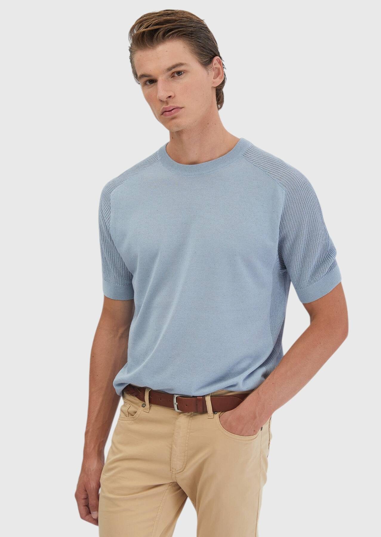 RAMSEY Longpullover Kazak Hellblauer Strickpullover