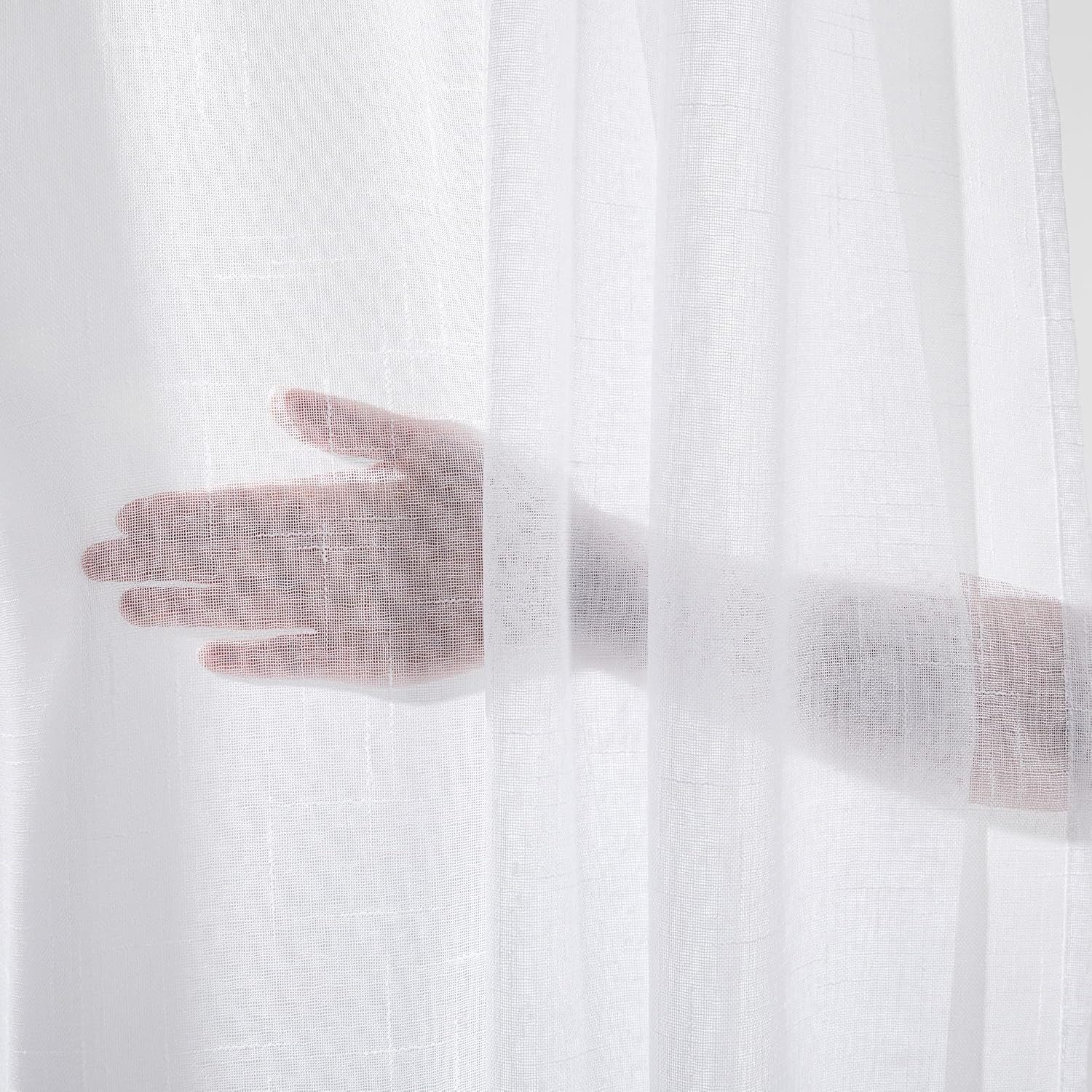Deconovo Vorhang Voile Leinenoptik Gardinen mit Kräuselband Gardinenschal Weiß 2er Set, Luftige Vorhänge Dekoschal Transparent Vorhang Wohnzimmer einfarbig