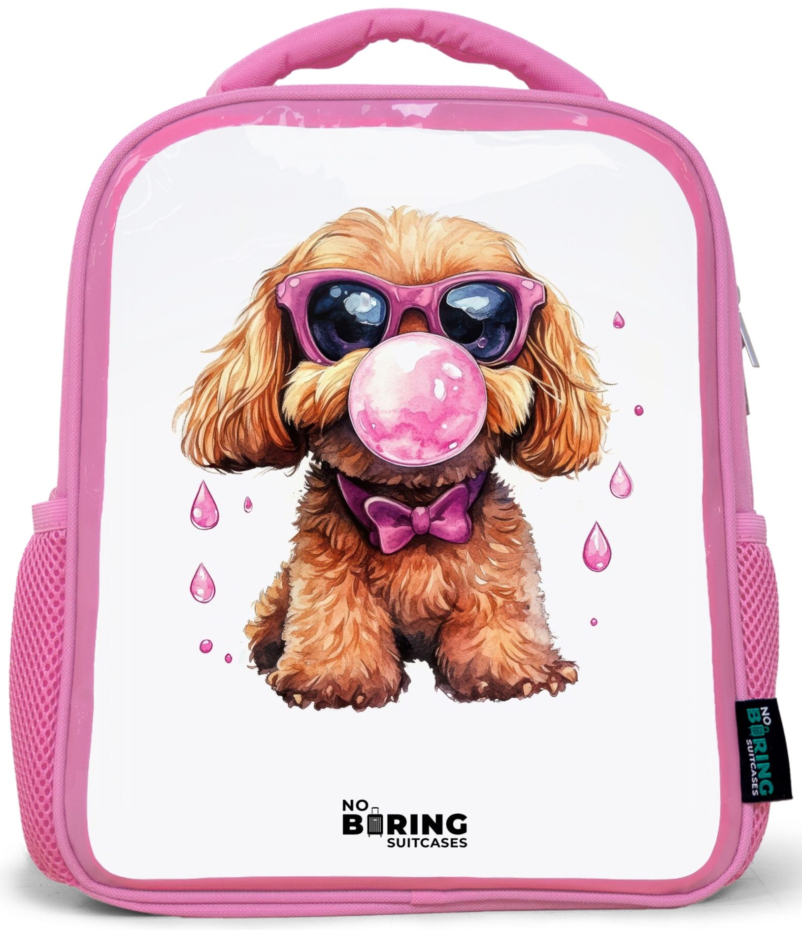 Rucksack Rosa - Brauner Hund mit rosa Brille und Kaugummi