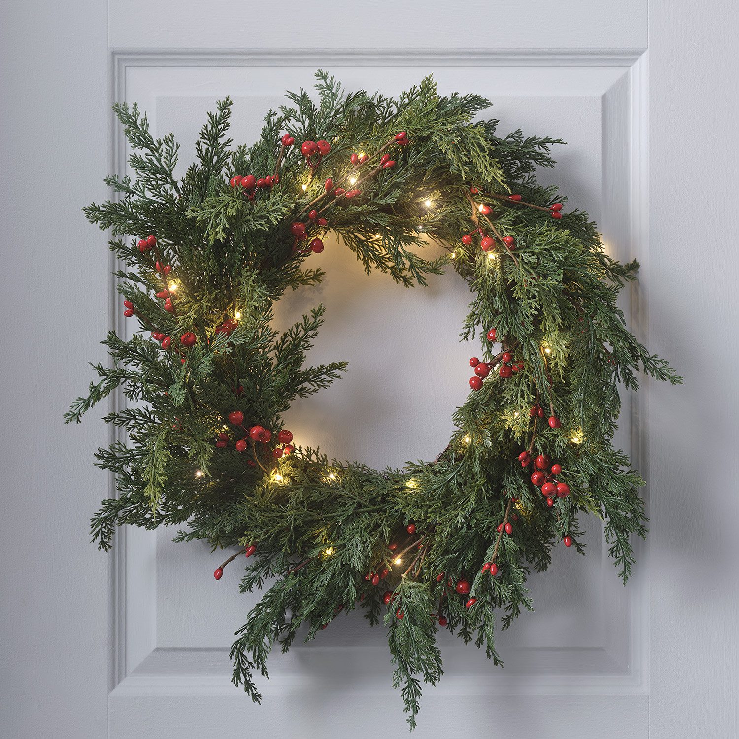 Lights4fun Adventskranz 45cm Weihnachtskranz rote Beeren mit Beleuchtung