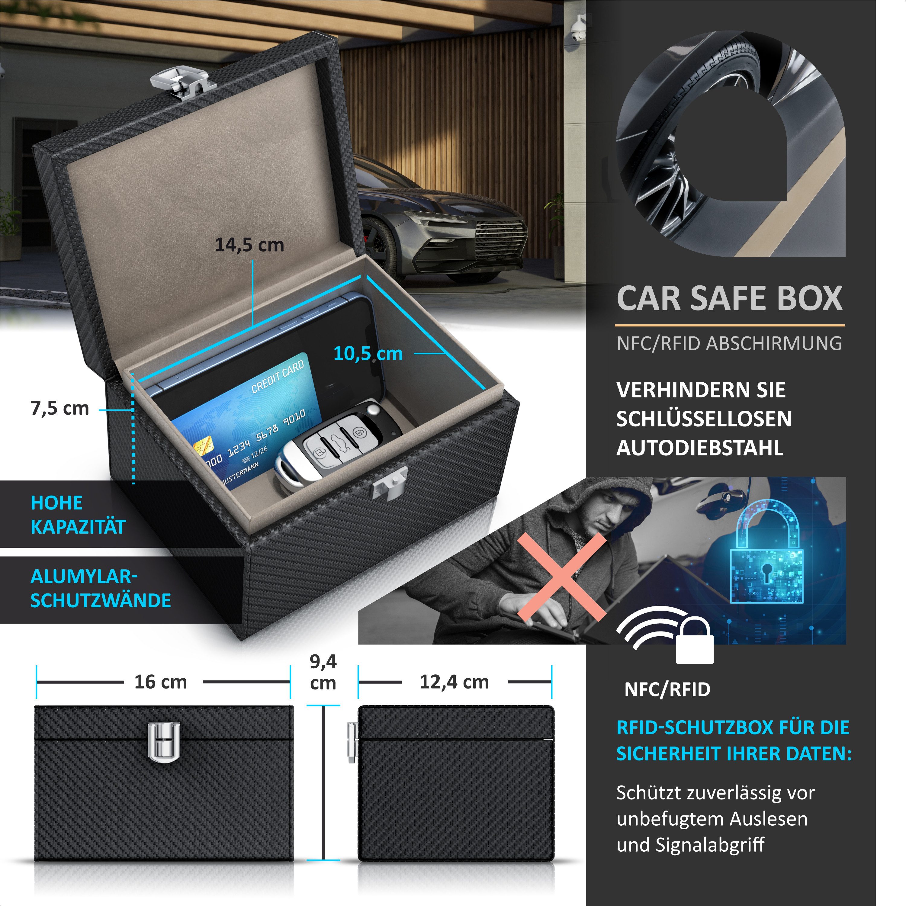 Aplic Schlüsseltasche NFC / RFID Schutzbox, Keyless Go Schutz Box, Autoschl günstig online kaufen
