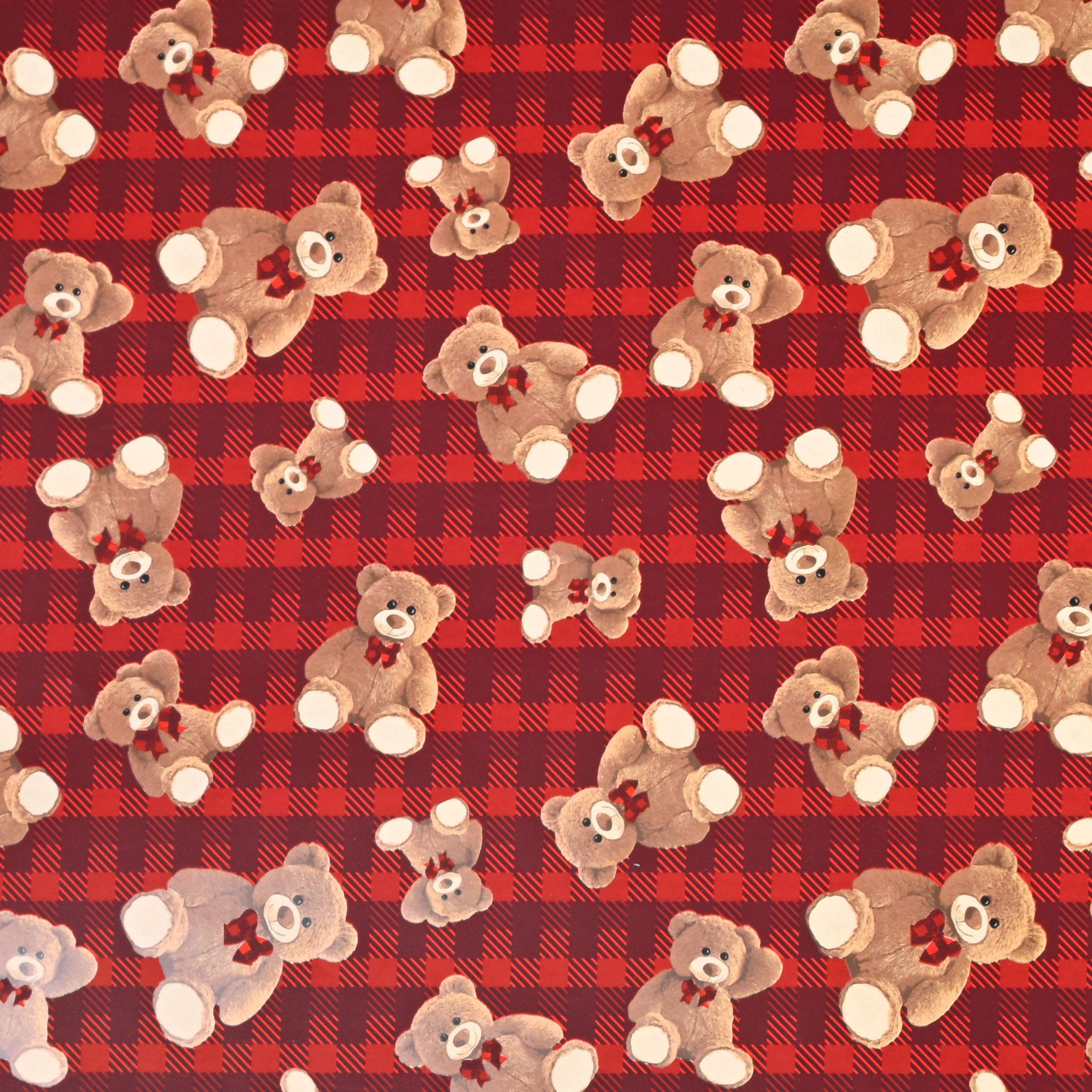 Star Geschenkpapier, Geschenkpapier Teddybären kariert 70cm x 2m Rolle Rot