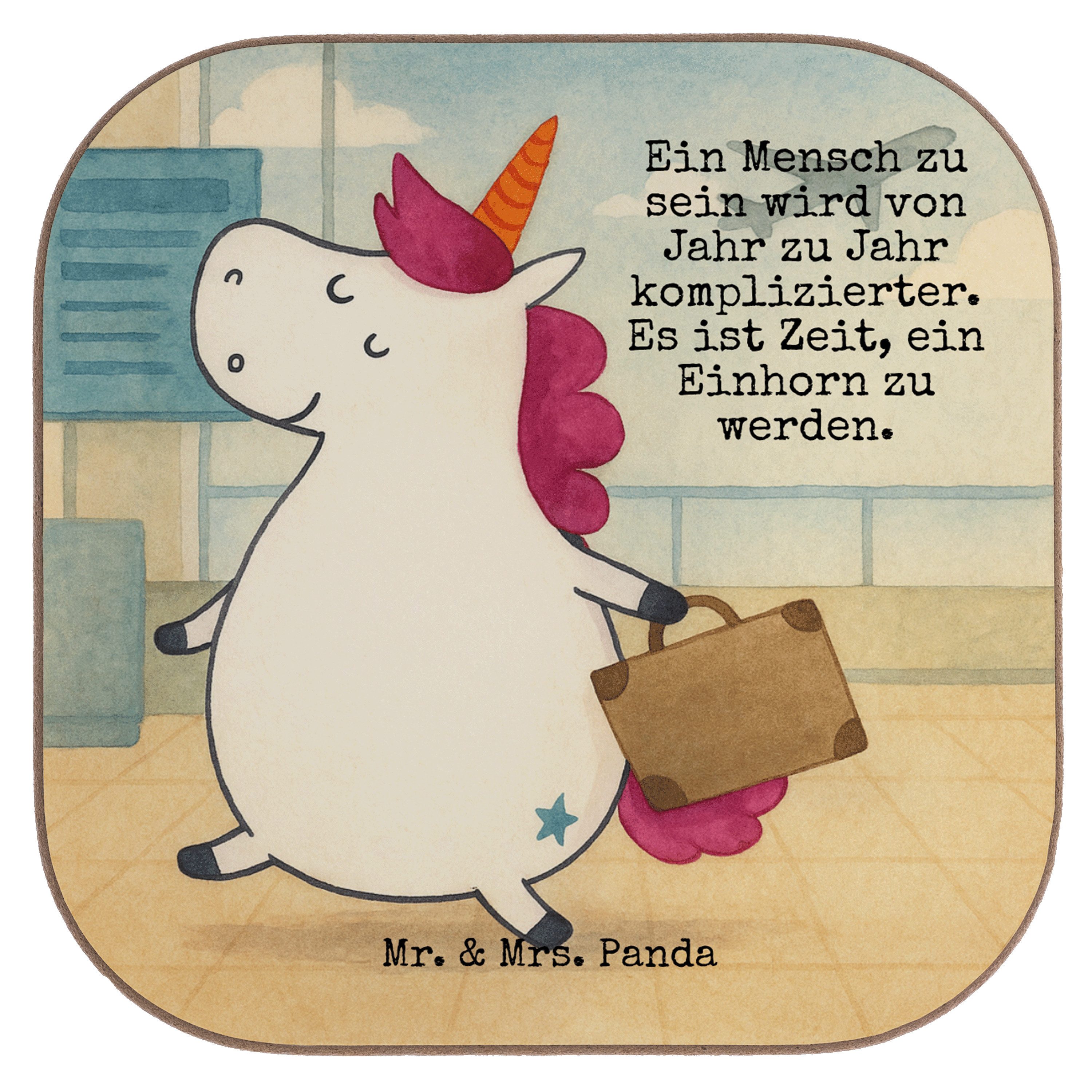 Mr. & Mrs. Panda Getränkeuntersetzer Einhorn Koffer Design, Tischuntersetzer, Weiß, Unicorn, Einhörner, Ti, Packung, Flaschenuntersetzer grill untersetzer Getränkeuntersetzer