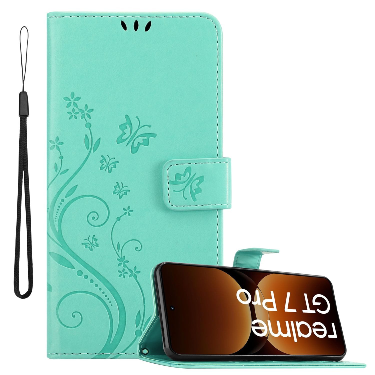 Cadorabo Handyhülle für Realme GT7 Pro Hülle Realme GT7 Pro, Hülle Schutzhülle Blumen Flower mit Standfunktion Kartenfach Magnet