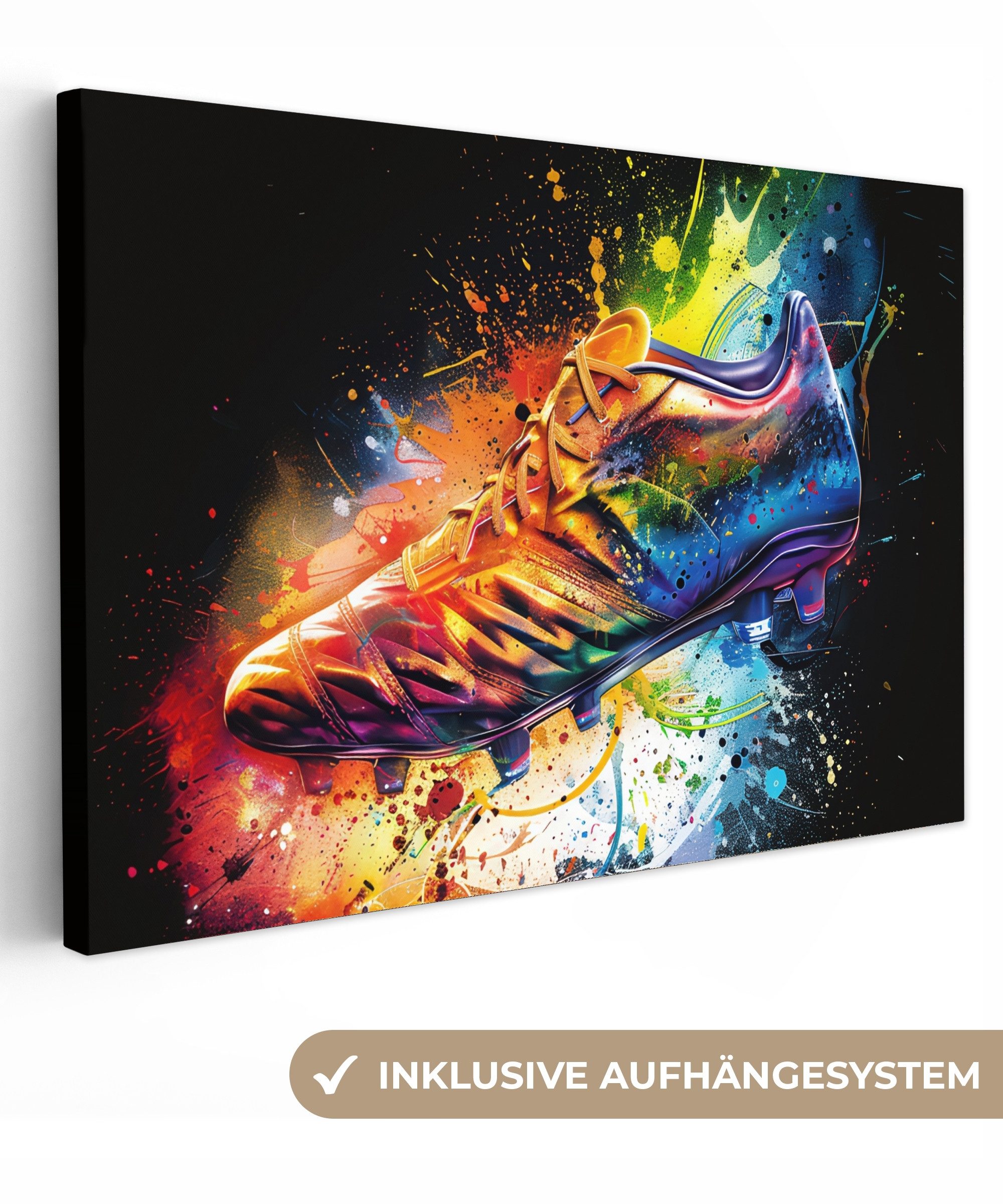 OneMillionCanvasses® Leinwandbild Graffiti - Sport - Fußball - Schuh - Farbe, Fotodruck (1 St), Leinwand Bilder Klein, Wand Dekoration Aesthetic 30x20 cm