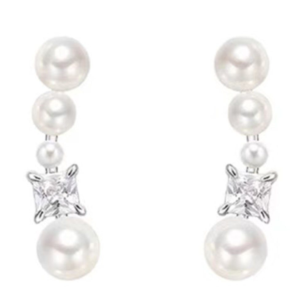 Haiaveng Paar Ohrhänger Perlen-Ohrstecker, Zirkonia-Ohrringe, Damenohrringe aus Perlen und weißen Steinen