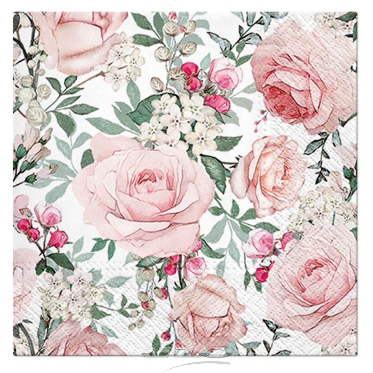 Macosa Home Papierserviette Rosen 33 cm od. 25 cm Tischdeko Blumen Servietten, (40 Stück Blumen Muster, Cocktailservietten Partyservietten Einweg), Motiv Grün Rosa Tisch-Deko Einwegservietten