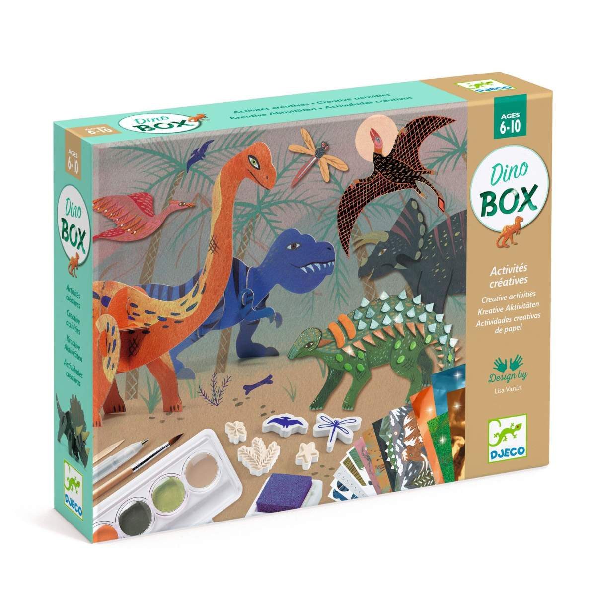 DJECO Kreativset Multi-Activity Kit Welt der Dinosaurier Bastelset 6 Aktivitäten