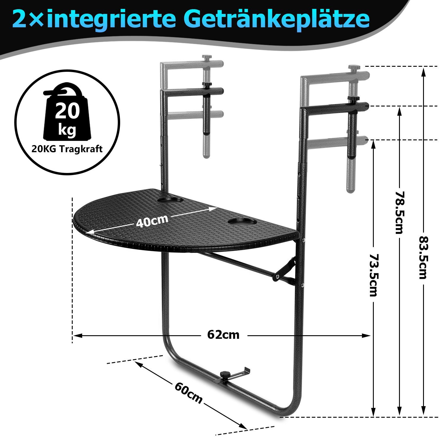 Clanmacy Balkonhängetisch klappbar Balkontisch zum Einhängen günstig online kaufen