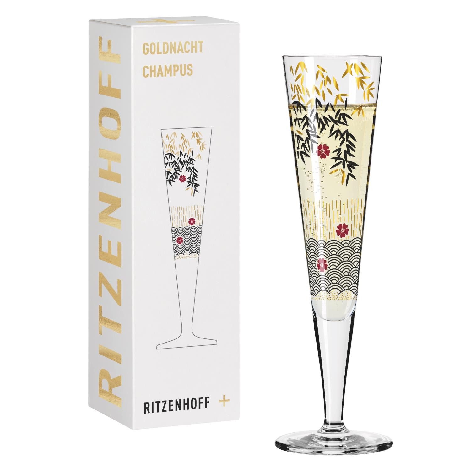Ritzenhoff Champagnerglas GOLDNACHT, Glas, Farbe: Mehrfarbig, Motiv: Wellen
