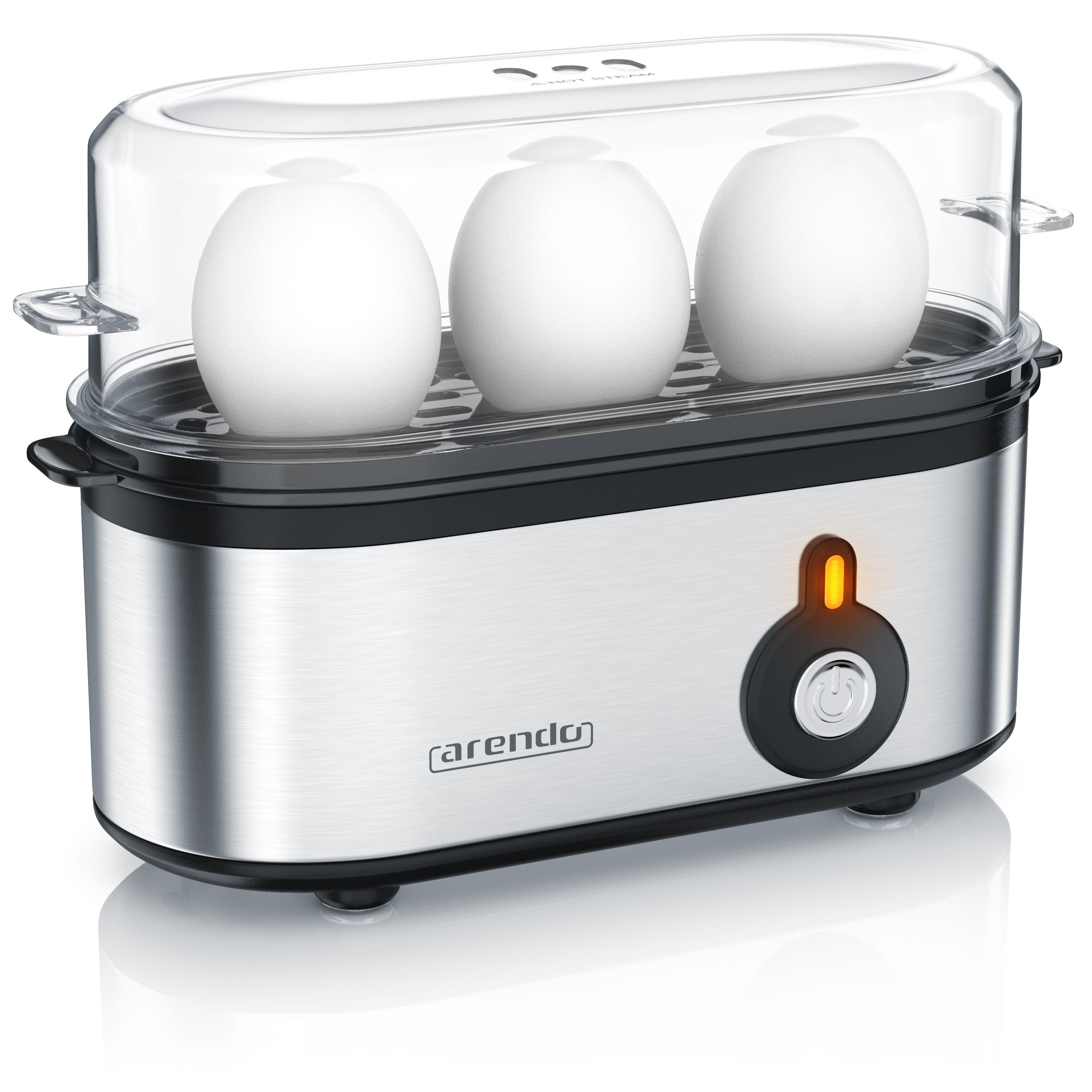 Arendo Яйцеварки 3-fach, Edelstahl, frei wählbarer Härtegrad, Ein / Aus-Schalter, Anzahl Eier: 3 St., 210 W, Threecook Egg Cooker, GS, BPA-frei, für 1 bis 3 Eier