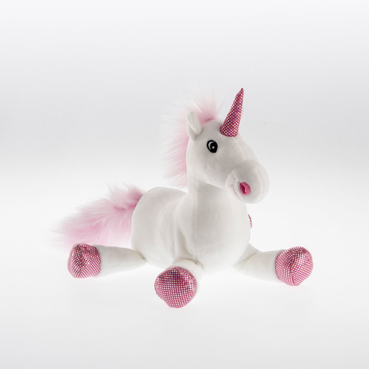 Schaffer® Kuscheltier Einhorn Shiny liegend 22 cm weiß mit rosa Glitzer Plüscheinhorn