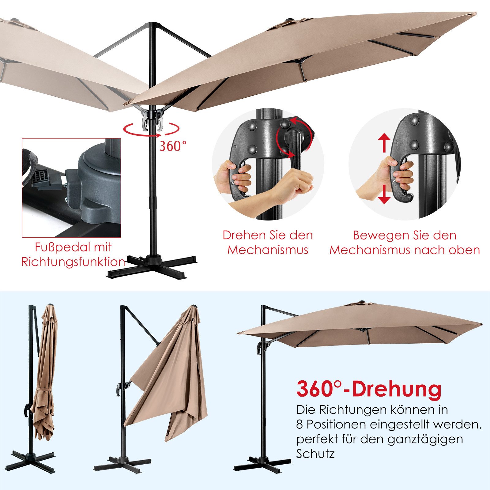 COSTWAY Sonnenschirm Balkon Ampelschirm, Ø300x300cm, neigbar, günstig online kaufen