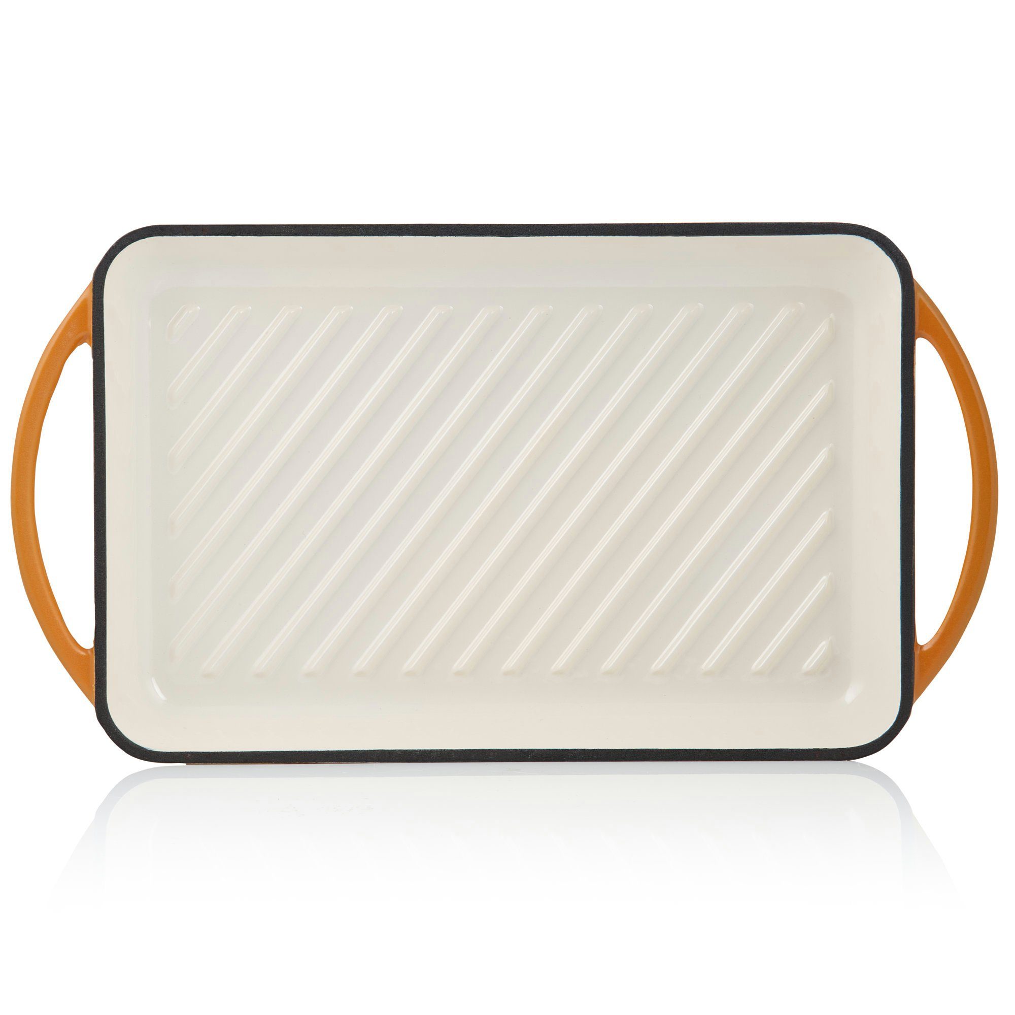 Mahlzeit Grillplatte Gusseisen, 39,5 x 22 x 3,5 cm, Sunny Orange, Emailliert, gerippt