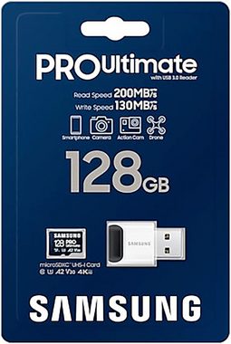 Samsung PRO Ultimate microSD 128GB Speicherkarte (128 GB, Video Speed Class 30 (V30)/UHS Speed Class 3 (U3), 200 MB/s Lesegeschwindigkeit)