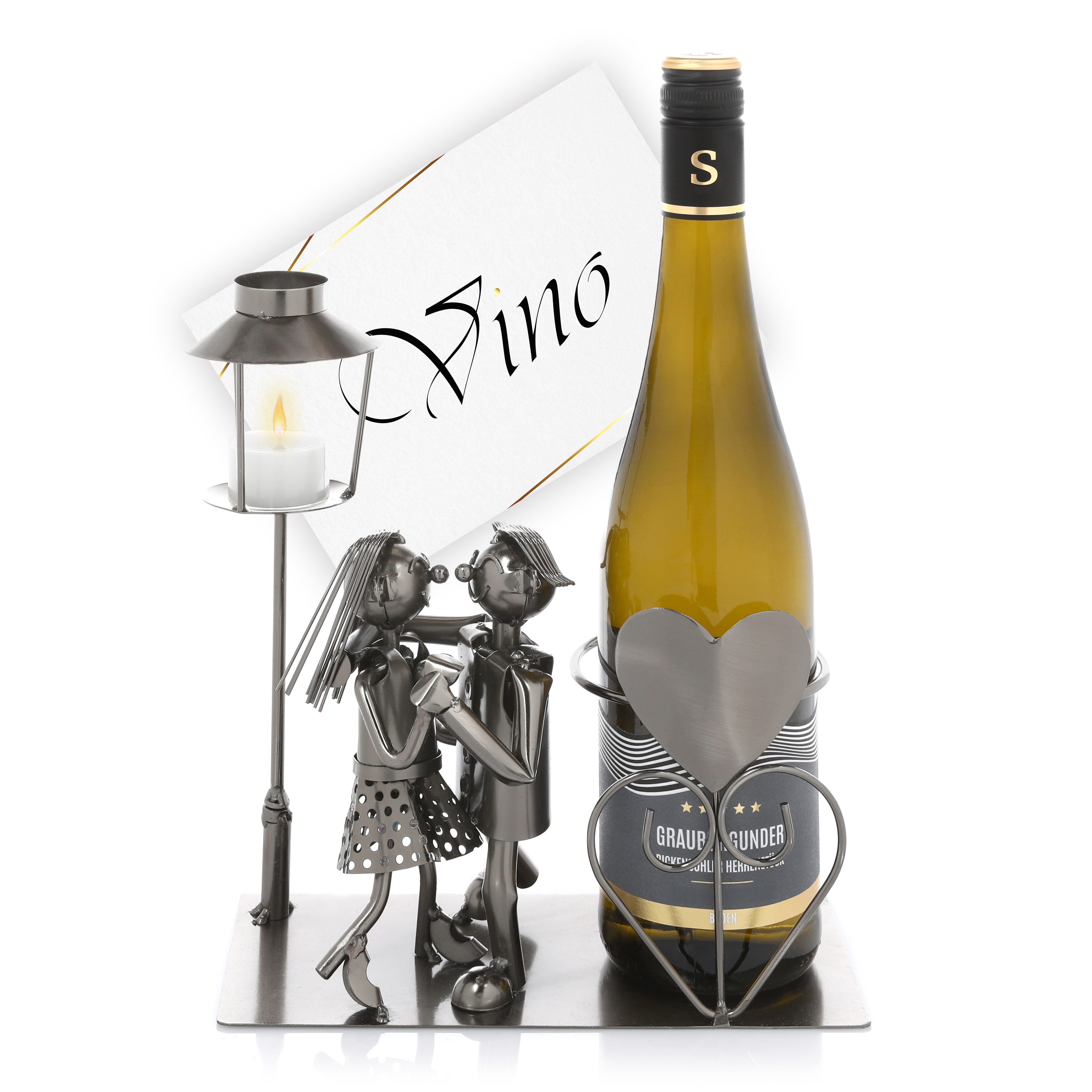 Nordstern Weinflaschenhalter Tanzpaar mit Laterne für Teelicht, (1-St), Geschenk zur Hochzeit, Silberhochzeit oder Goldhochzeit