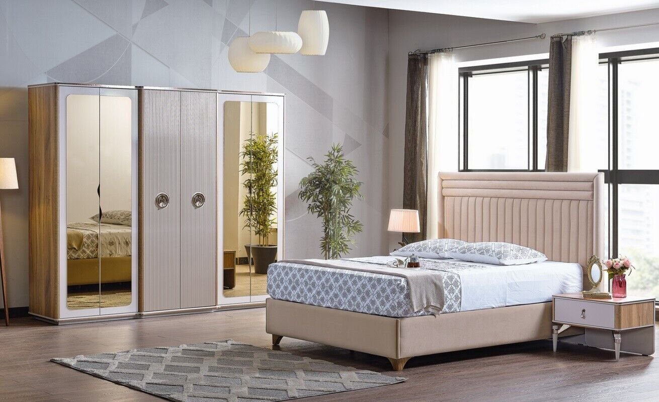 JVmoebel Schlafzimmer-Set Modern Schlafzimmer Set in Made 1x Bett 2x 1x Luxus, + Schrank Europa Nachttische Bett (4-St., + 2x Neu Kleiderschrank), Nachttische