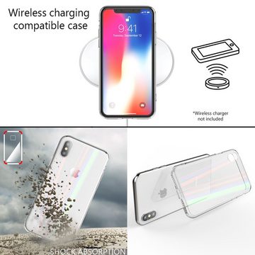 Nalia Smartphone-Hülle Apple iPhone XS Max, Klare Hartglas Hülle / Aurora Regenbogen Effekt / Silikon Rahmen / Transparent Vergilbunsfrei Kratzfest / Durchsichtiges Hardcase / Holografisch Bunt Glänzend / Rainbow Case / Phone Cover Schutzhülle Handy-Tasche Etui Backcover