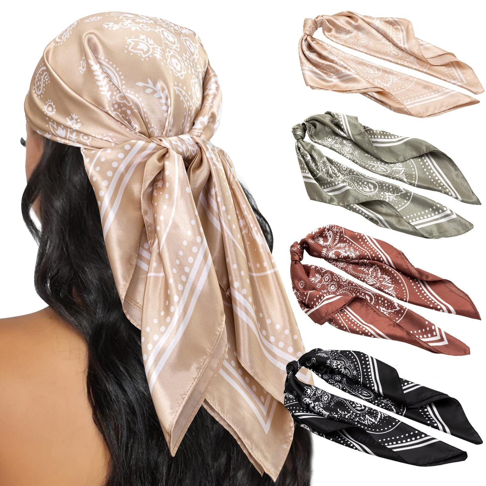 FOUORTUNATE-BEE Halstuch 4er Set 90x90cm Quadratische Schals für Damen Sommer, (Bandana Damen vielseitiger Haarschmuck Haartuch Halstuch, 4-St)