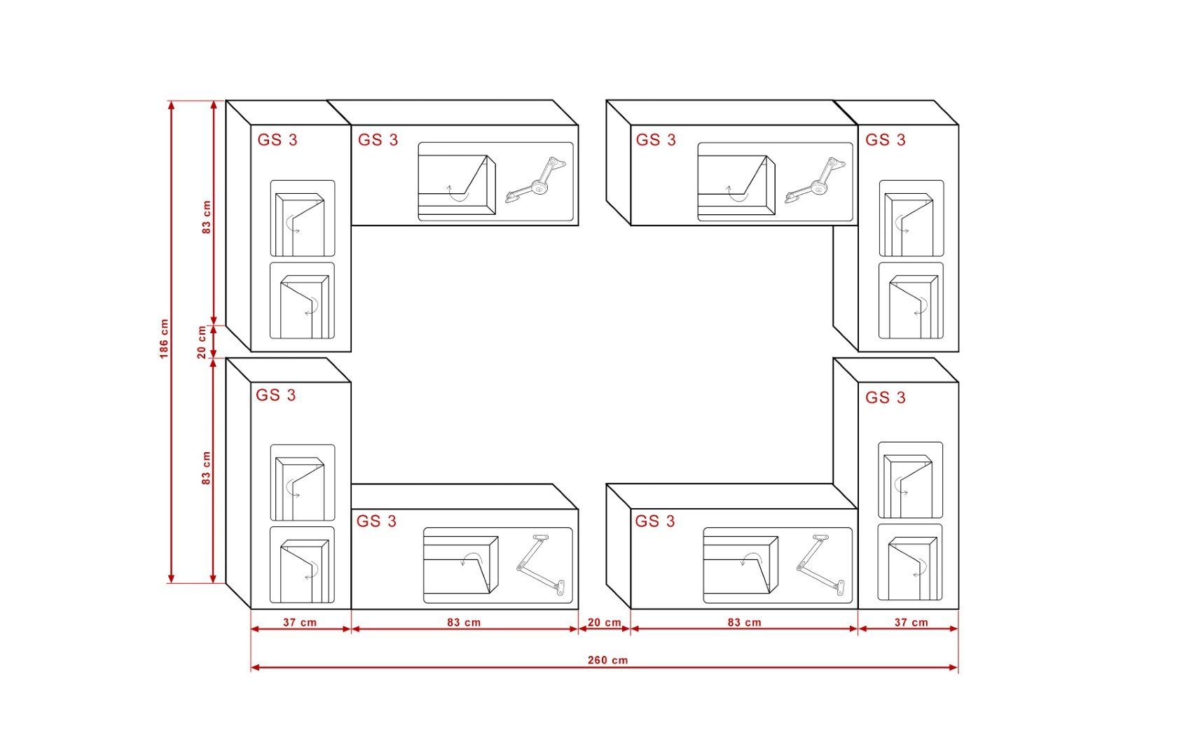 ROYAL24_MARKT Wohnwand - Moderne Wohnwand Set, Hochwertige (Komplett Anpassung LED-Beleuchtung Design - Weiß - 8-St., Flexible Intelligentes Serie), Design, Elegantes - LUXUS Verarbeitung