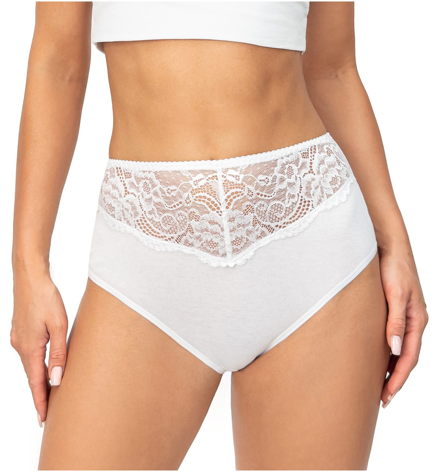 Donna Taillenslip 243 (2-St) Damen 2er Pack Taillen Slips Unterhosen florale Spitze Baumwolle