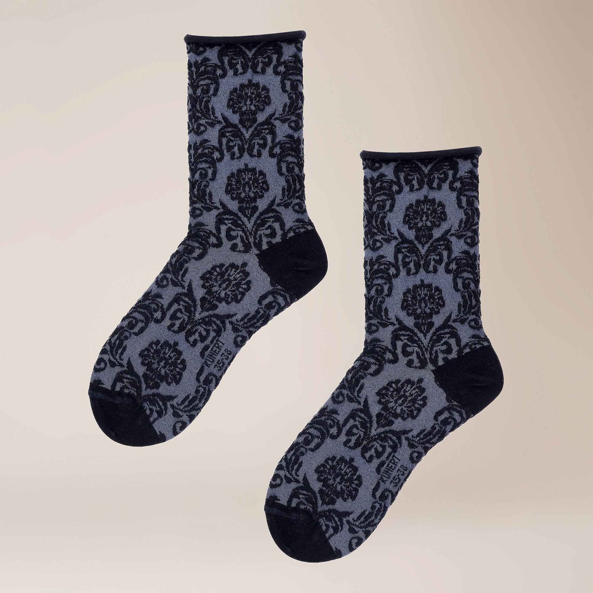 KUNERT Basicsocken Floral Citynight (1-Paar) Söckchen mit Ornamenten und Rollrand