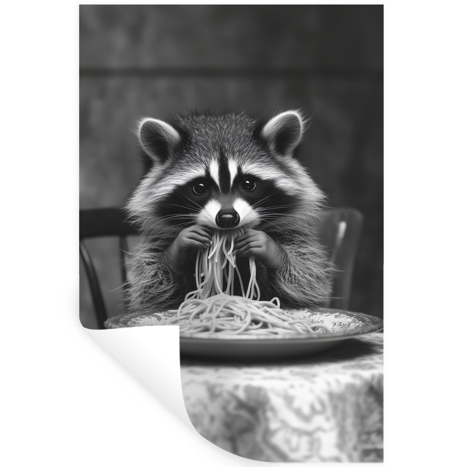 MuchoWow Wandsticker Waschbär - Niedlich - Pasta - Tischtuch - Schwarz - We günstig online kaufen