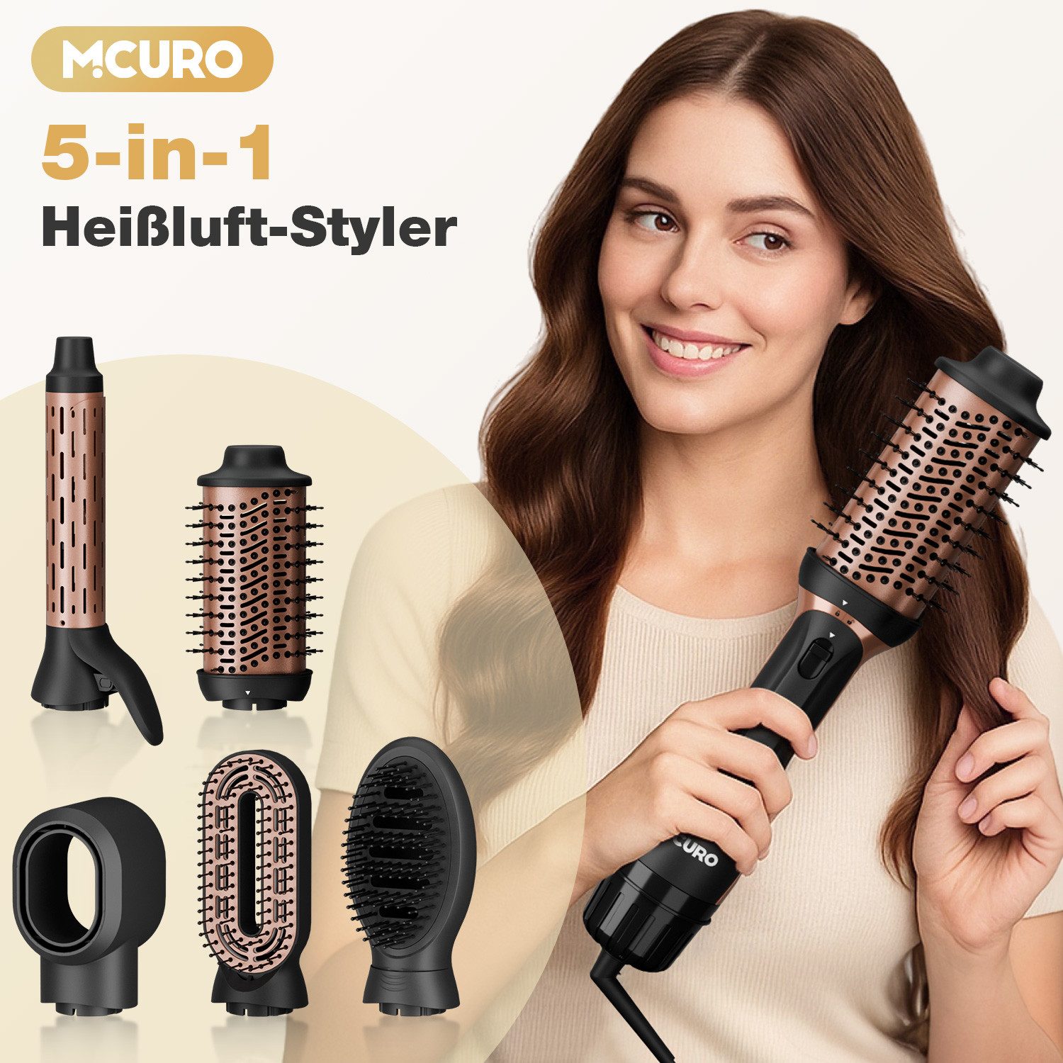 MCURO Haarstyler Warmluftbürste,5 in 1 Multihaarstyler,Haartrockner Trocknen & Stylen, Keramik-Beschichtung, 1200W Leistung für schnelles Styling 3 Temperaturen,Keramik
