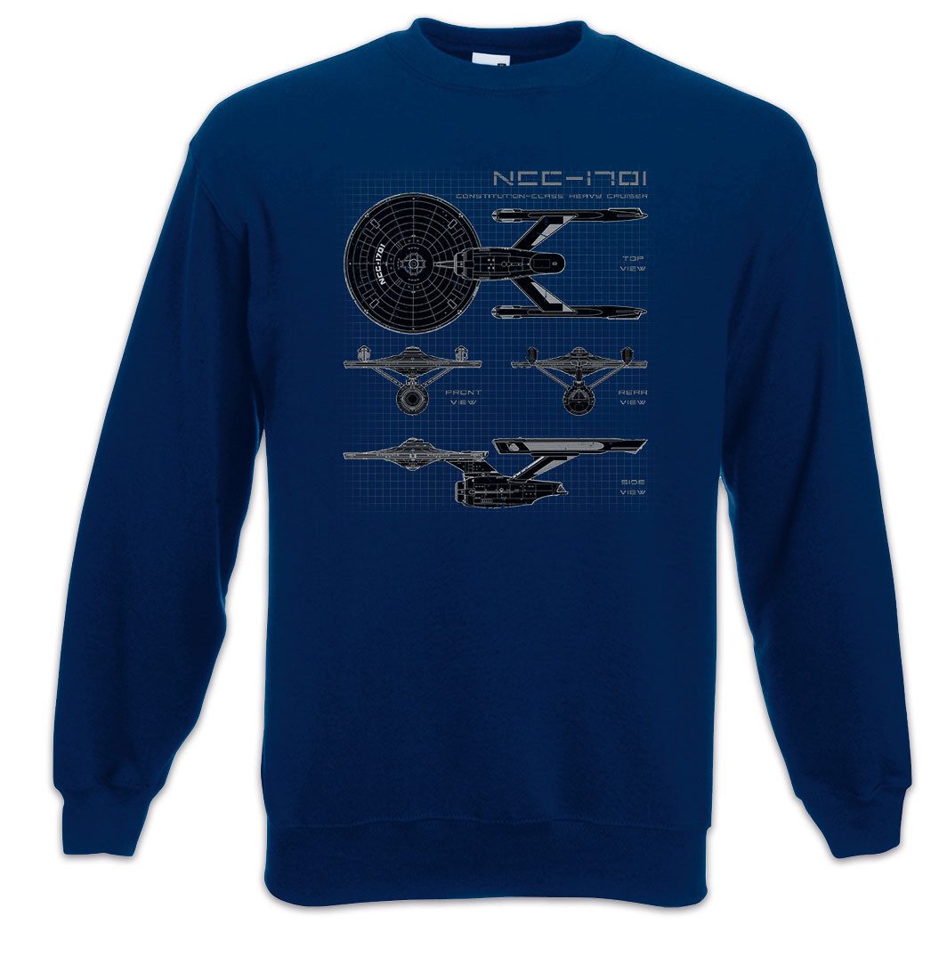 Sweatshirt Star Ship Blueprint Sweatshirt Blaupause NCC-1701 Enterprise USS Fleet