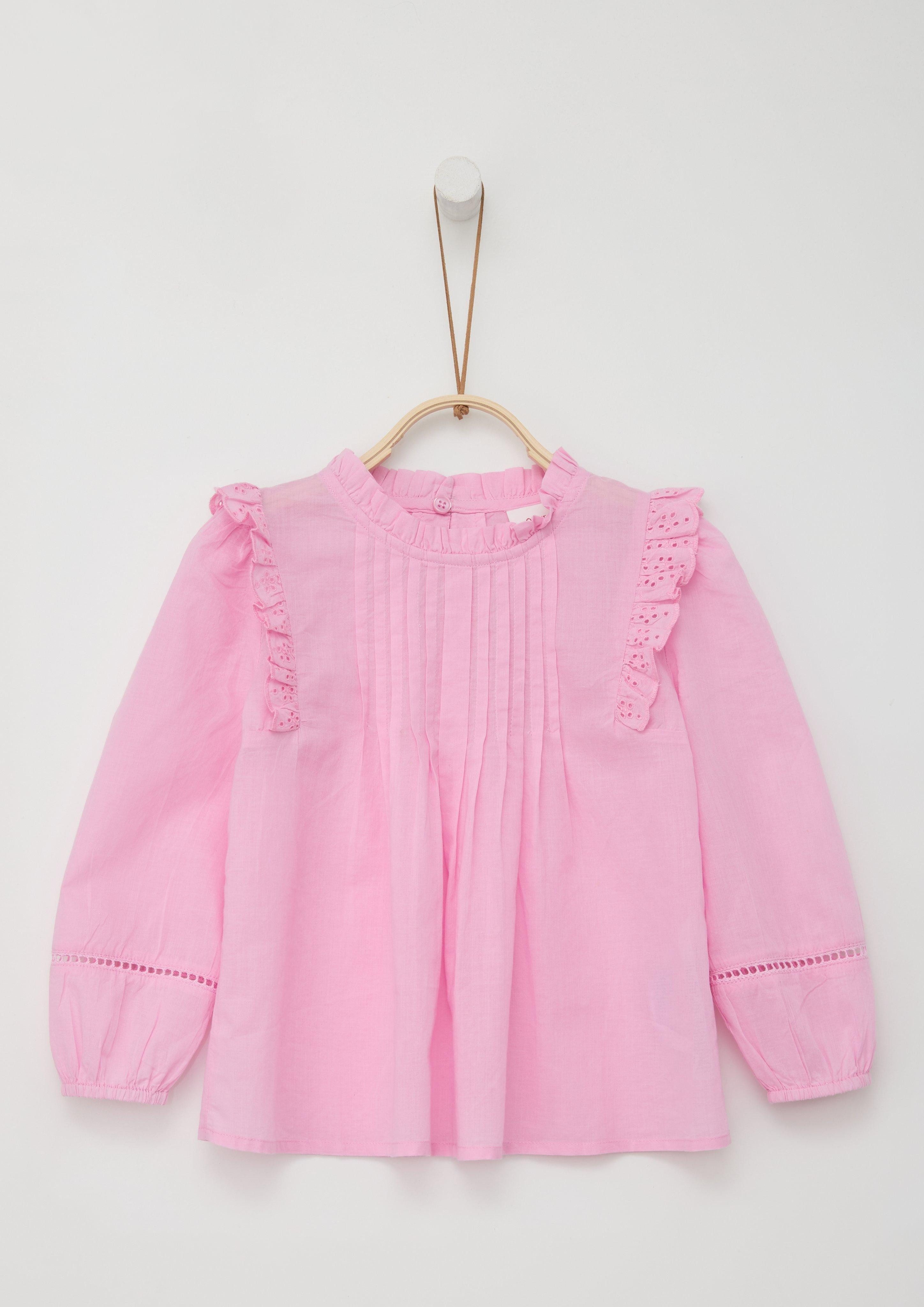 Langarmbluse Bluse mit Lochstickerei und Rüschen