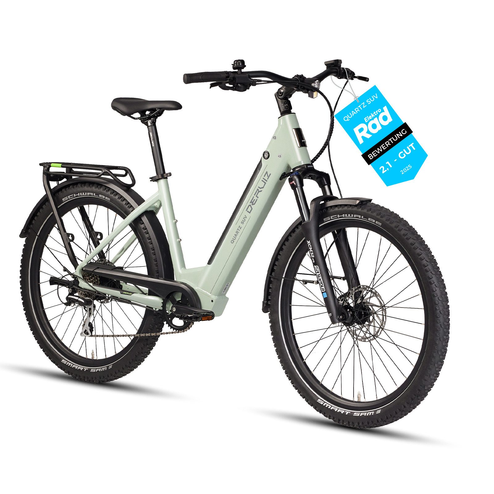 DERUIZ E-Bike Trekkingrad Quartz SUV 27,5 Zoll, bis 160 km, Drehmomentsensor, RH 46 cm, 8 Gang Shimano, Kettenschaltung, Heckmotor 250W, 644 Wh, (5 Stufen,Lockout-Federgabel,LCD-Farb-Display,120 Lux Frontlicht)