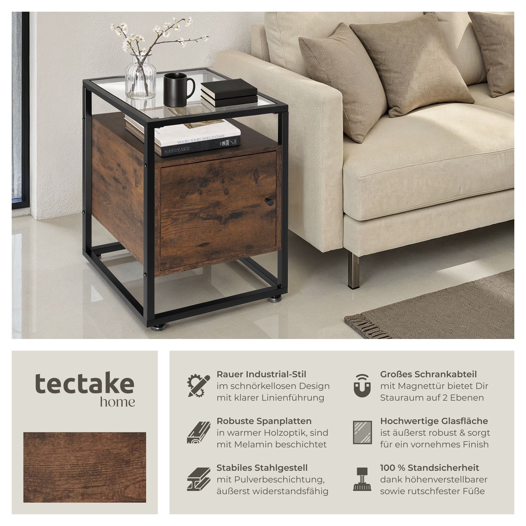 tectake Nachttisch Beistelltisch Dudley 40x43x60,5cm (1-St., 3 tlg), Kantig günstig online kaufen