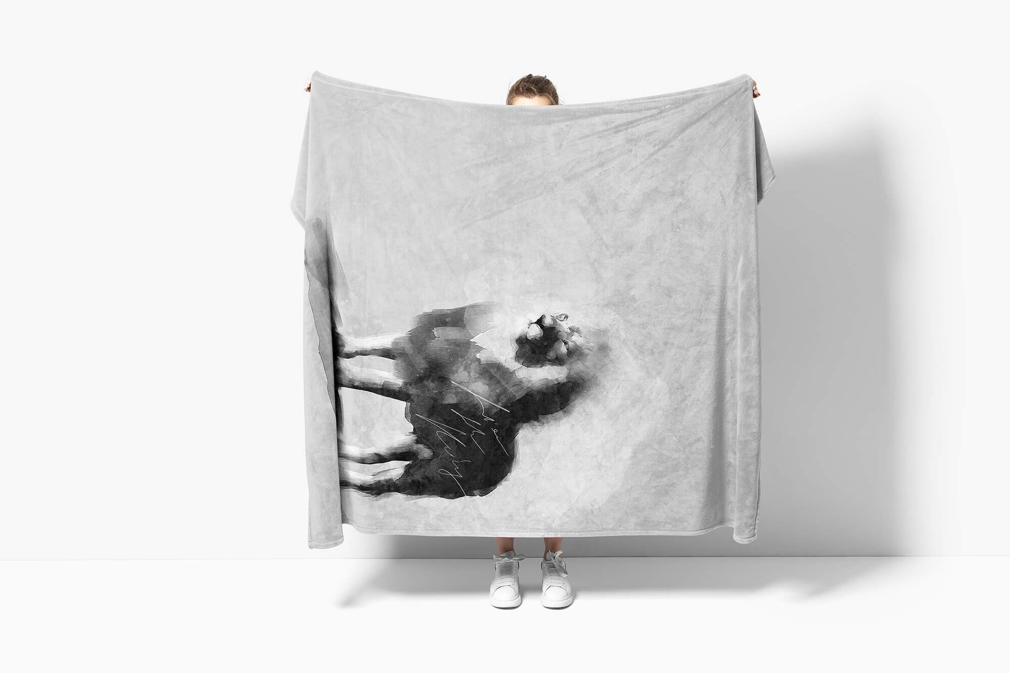 Löwe (1-St), Kuscheldecke Art Handtuch Handtuch Raubkatze Sinus Handtücher Grau Motiv, Strandhandtuch Saunatuch Baumwolle-Polyester-Mix Kunstvoll