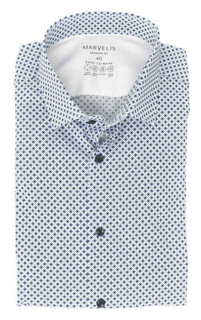 MARVELIS Businesshemd Easy To Wear Hemd - Modern Fit - Langarm - Muster - Blau/Weiß 4-Wege-Stretch