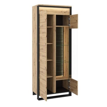 Beautysofa Vitrine Quant (dreitürig Schrank mit 8x Regale) Standvitrine mit Glasböden, mit 3x Scharniertüren, praktisch und elegant