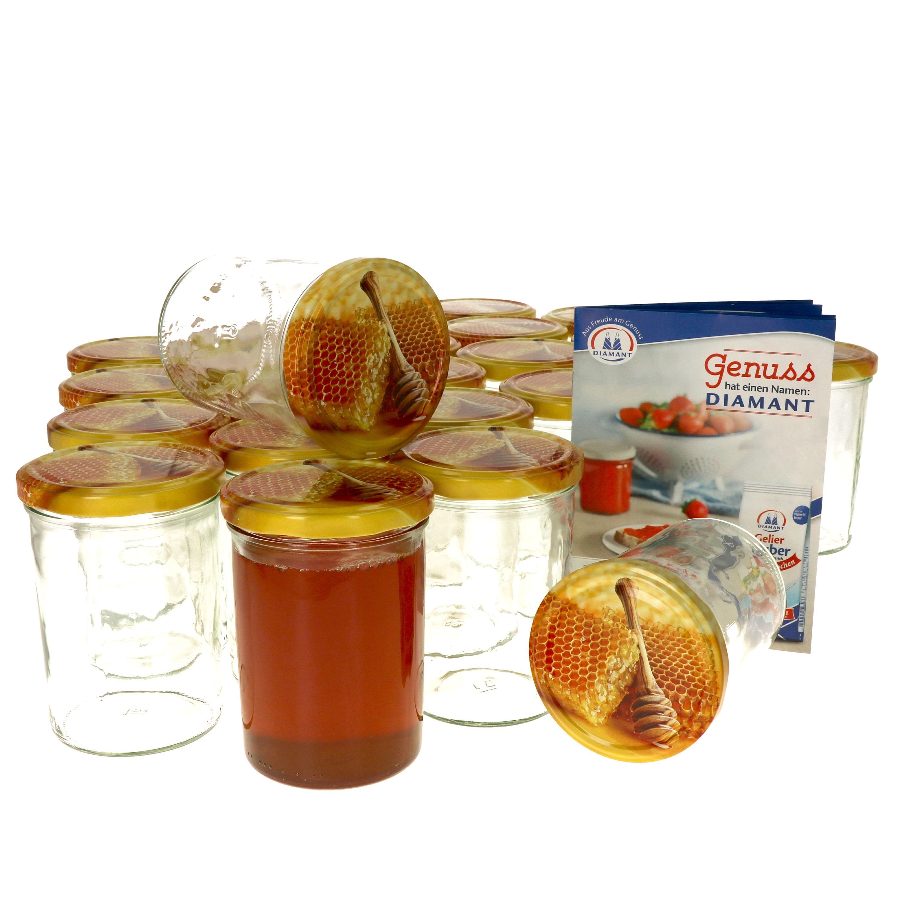 MamboCat Einmachglas 25er Set Sturzglas 435 ml Carino To 82 Deckel mit Honigwabe, Glas