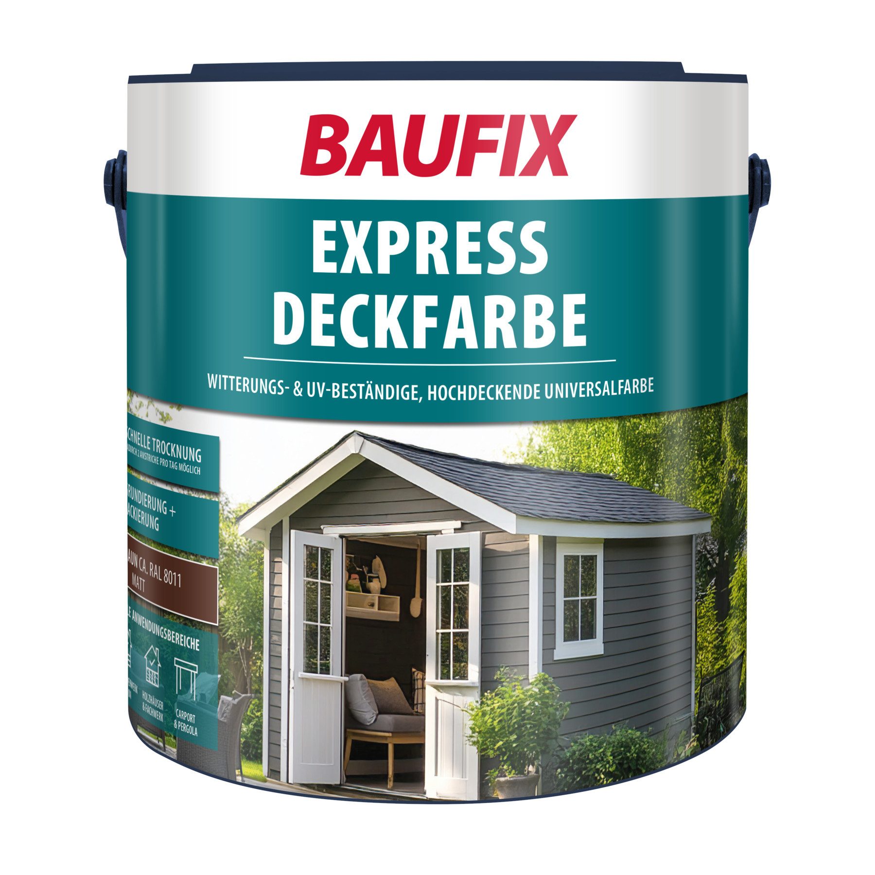 Baufix Wetterschutzfarbe Express Deckfarbe matt, 2,5 Liter für ca. 25 m², Wetterschutzfarbe, Hochdeckende, elastische Farbe mit hoher Wetterbeständigkeit für außen
