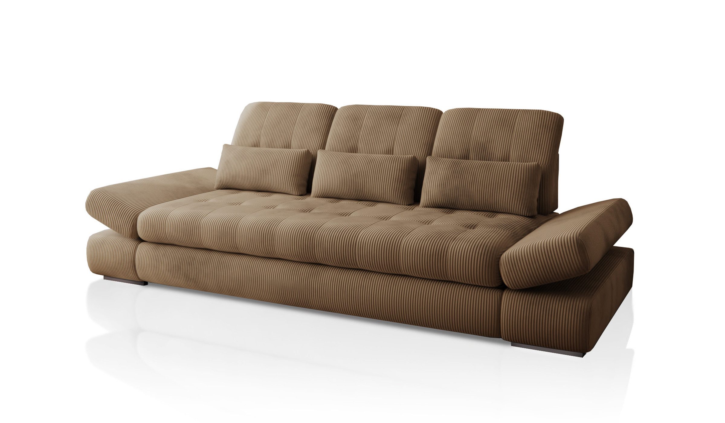 Hygger Möbelhaus Big-Sofa Bronx XXL Couch Inkl. Sitztiefenverstellung, Arm, Kopfteilverstellung, Wahlweise mit Bettfunktion, Schlaffläche 165 cm, 3 Nierenkissen., Der Rahmen ist verstärkt, Hergestellt in Europa