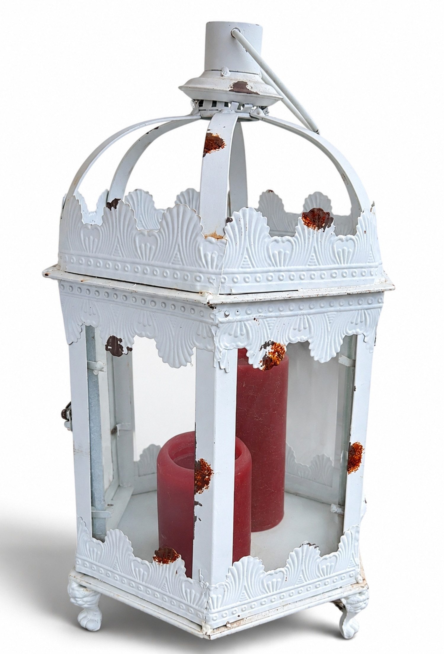 Chic Antique Bodenwindlicht Laterne Metall Antikweiß 48cm Windlicht Kerzenlaterne Landhaus Shabby, Dekorative Laterne mit Glas