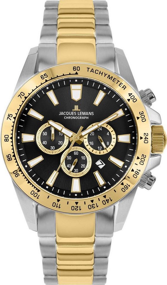 Jacques Lemans Chronograph Liverpool, 1-2140H, Edelstahlgehäuse, teilw.  goldfarben IP-beschichtet, Ø ca. 48 mm