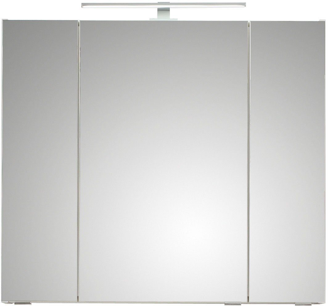 Saphir Spiegelschrank Quickset 857 Badschrank, 3 Spiegeltüren, 6 Einlegeböden, 80 cm breit inkl. LED-Beleuchtung, Türdämpfer, Schalter-/Steckdosenkombination