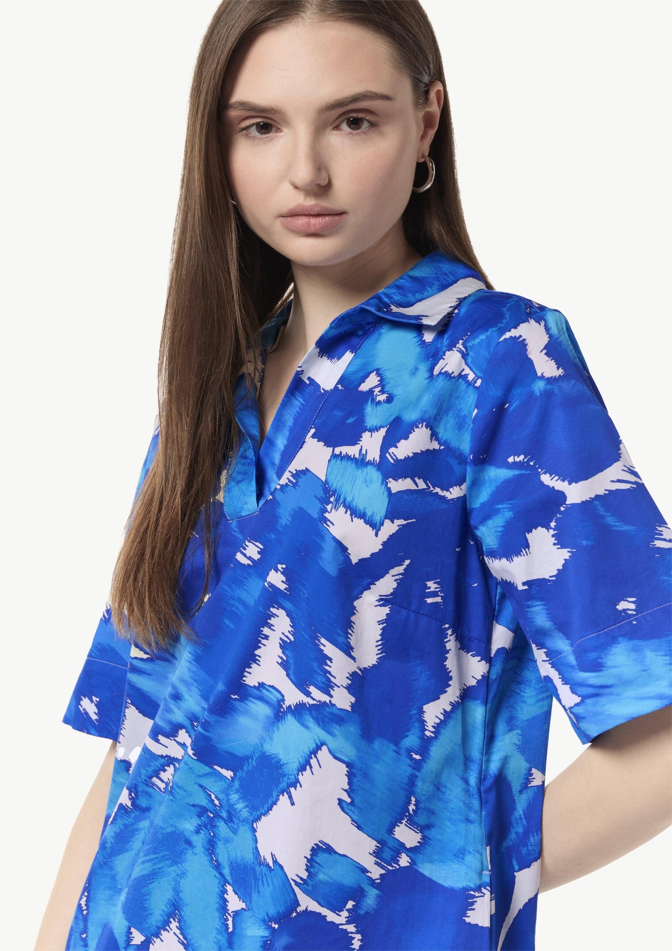 comma Minikleid Kleid Baumwoll-Kleid mit Hemdkragen und All-over-Print